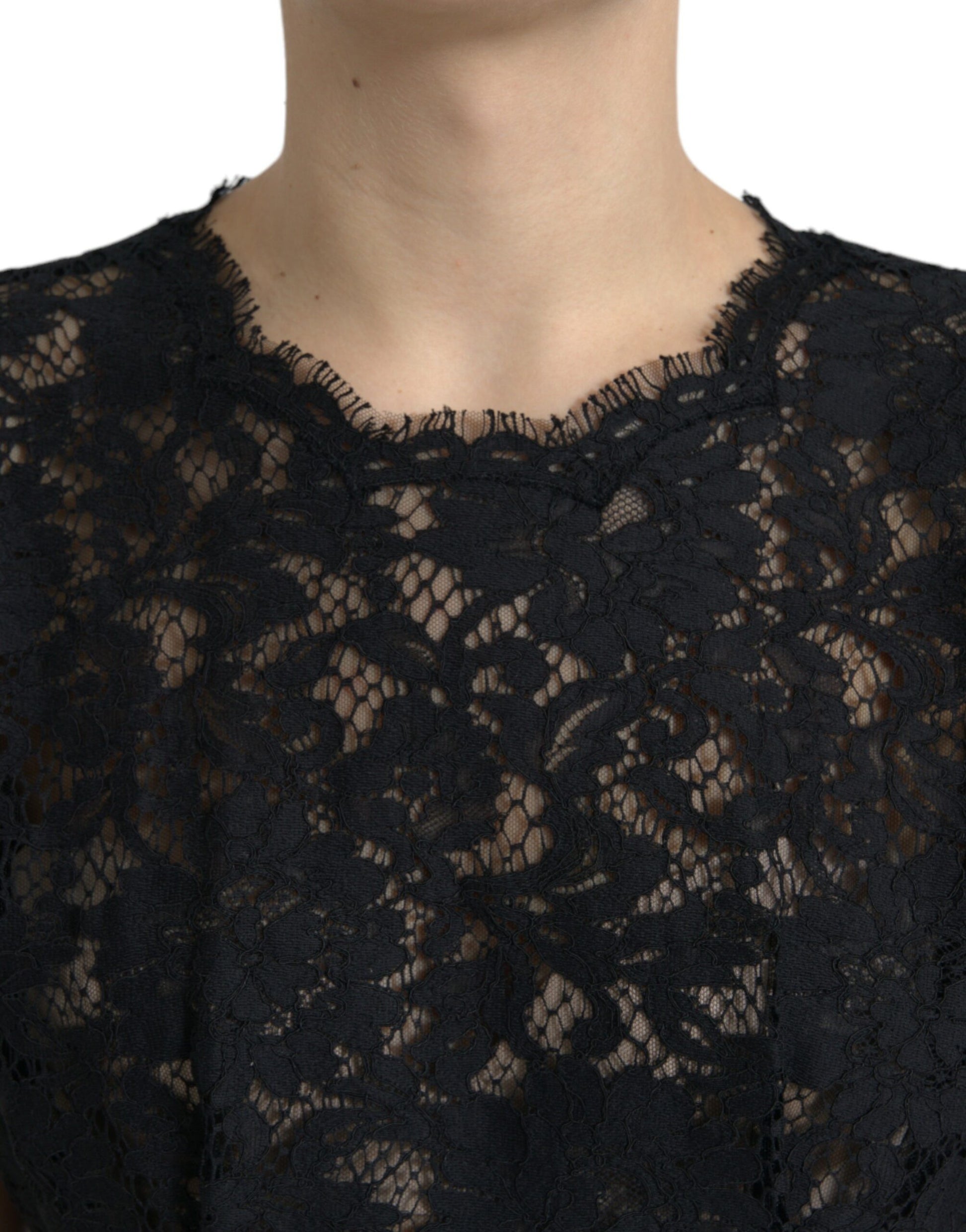 Vestido mini elegante de encaje floral negro con corte en A de Dolce &amp; Gabbana
