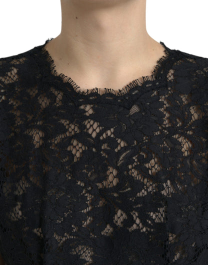 Vestido mini elegante de encaje floral negro con corte en A de Dolce &amp; Gabbana
