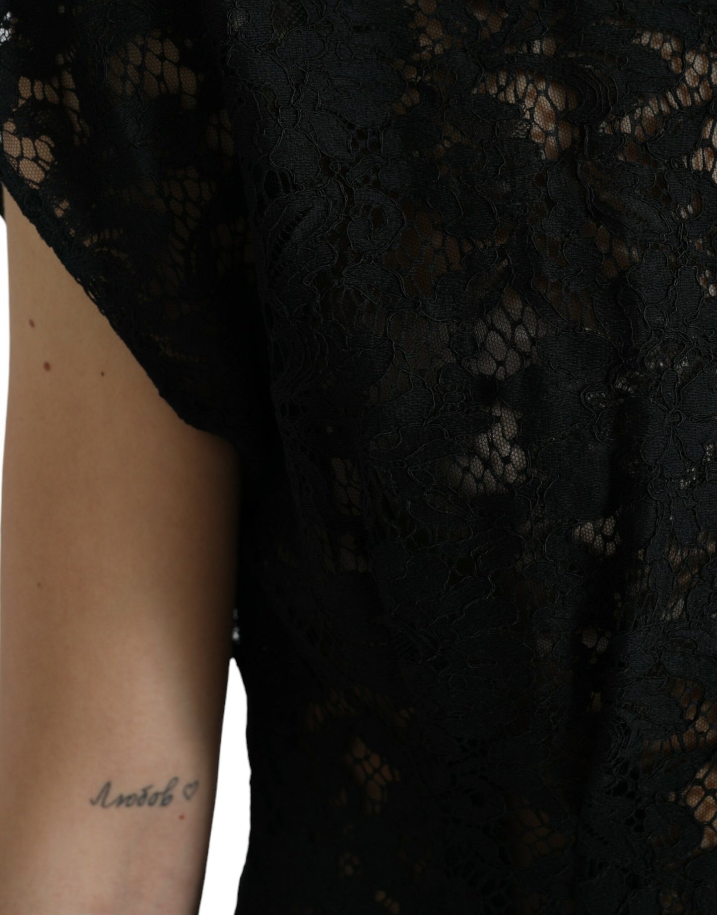 Vestido mini elegante de encaje floral negro con corte en A de Dolce &amp; Gabbana
