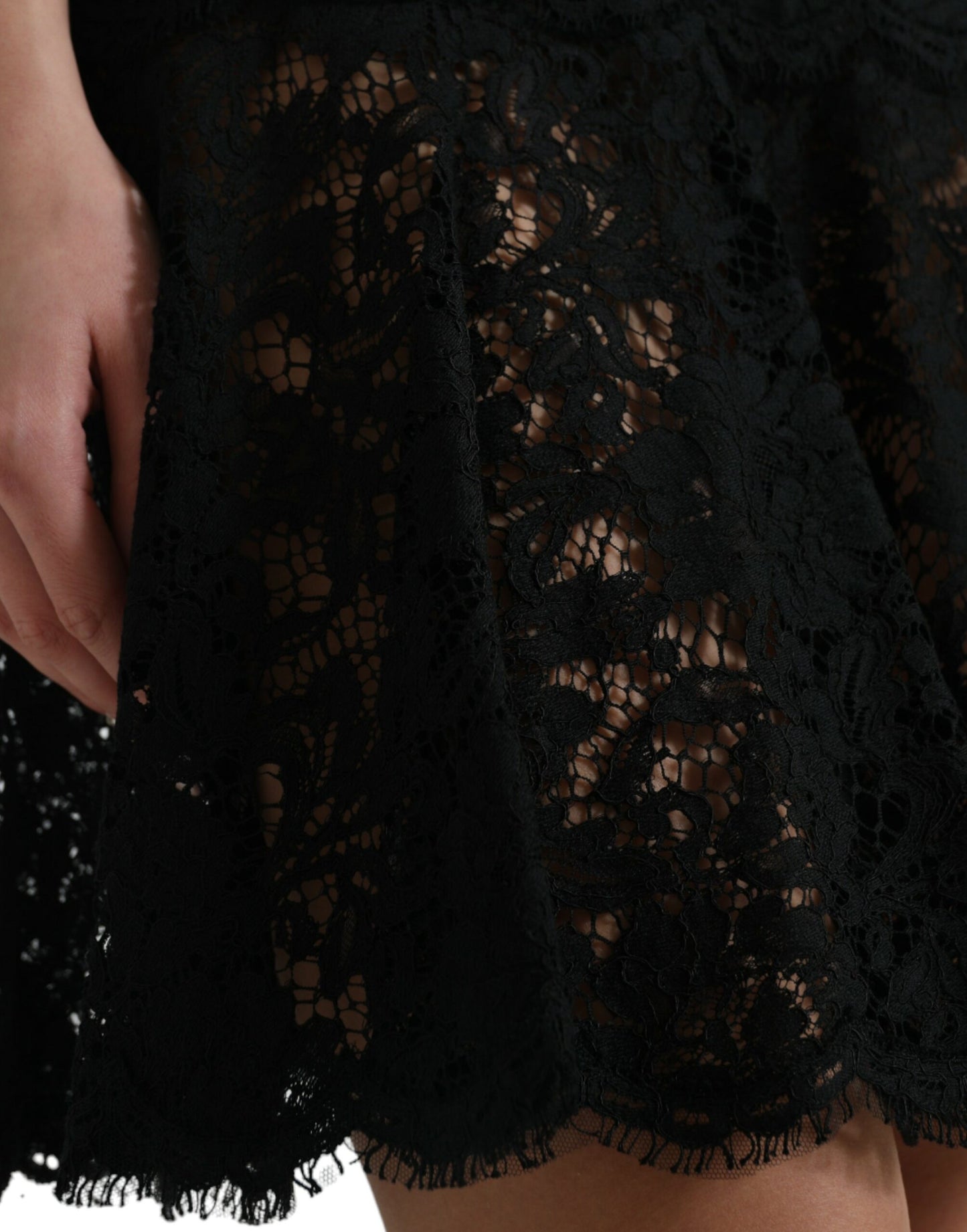 Vestido mini elegante de encaje floral negro con corte en A de Dolce &amp; Gabbana
