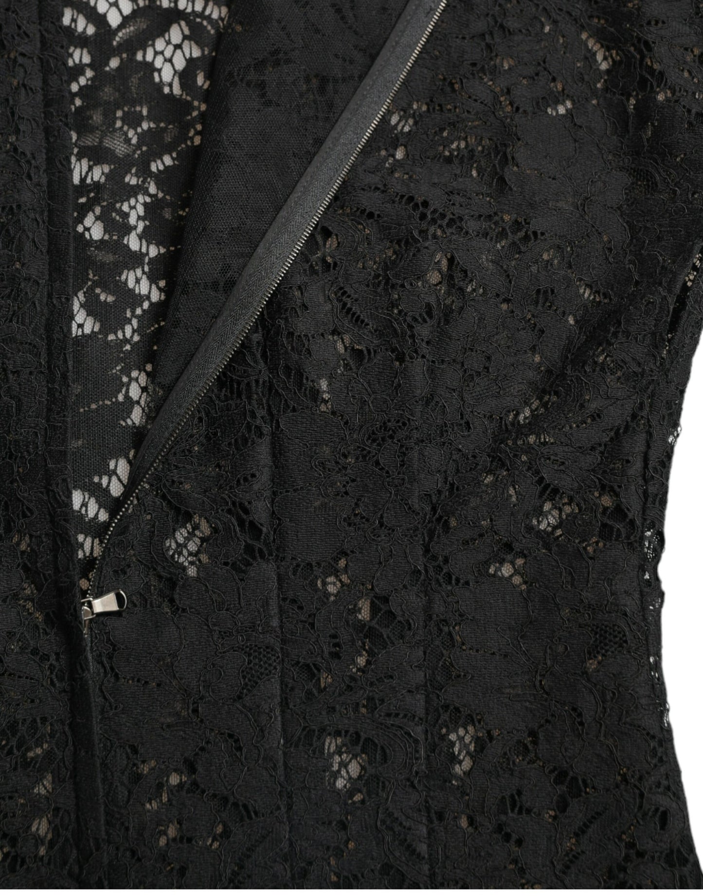 Vestido mini elegante de encaje floral negro con corte en A de Dolce &amp; Gabbana