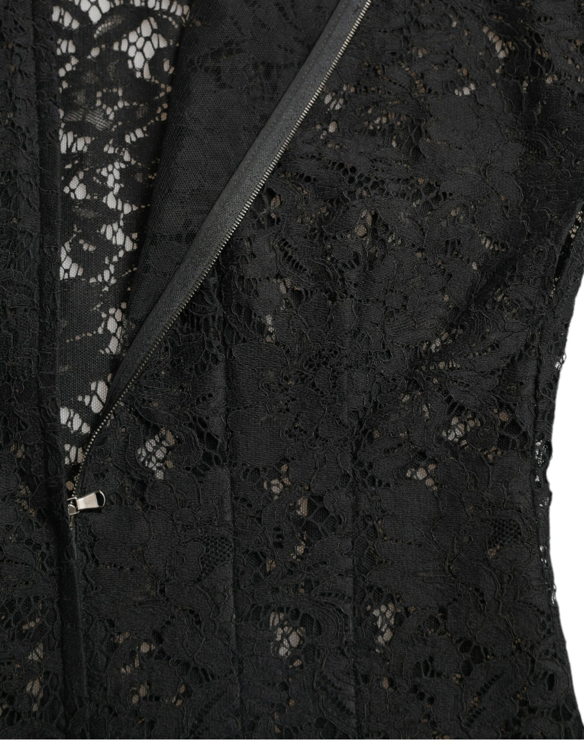 Vestido mini elegante de encaje floral negro con corte en A de Dolce &amp; Gabbana