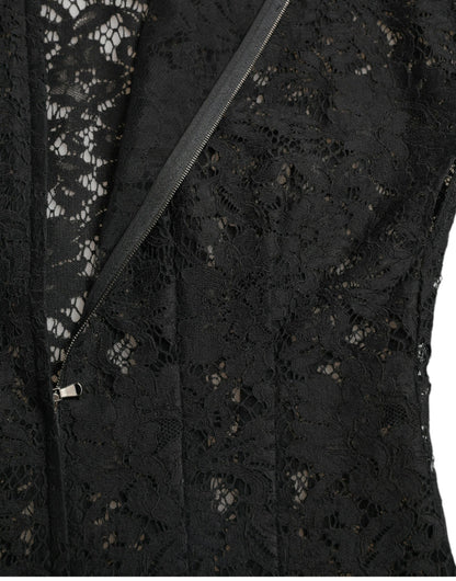 Vestido mini elegante de encaje floral negro con corte en A de Dolce &amp; Gabbana