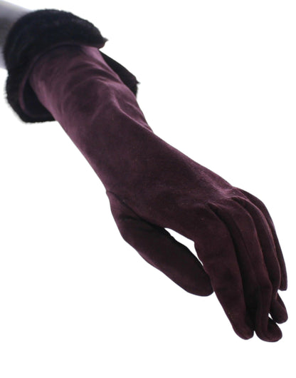 Dolce & Gabbana Elegant Elbow Length Purple Fur Gloves