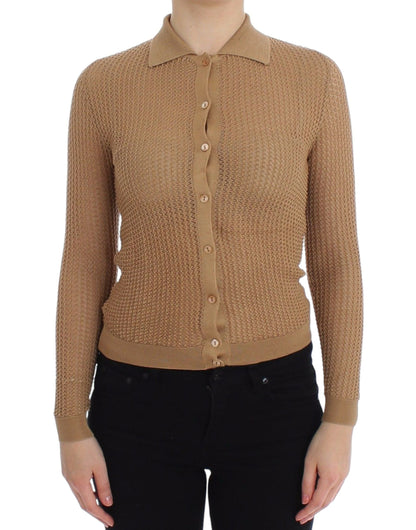 Dolce & Gabbana Beige Knitted Cotton Polo Cardigan Sweater