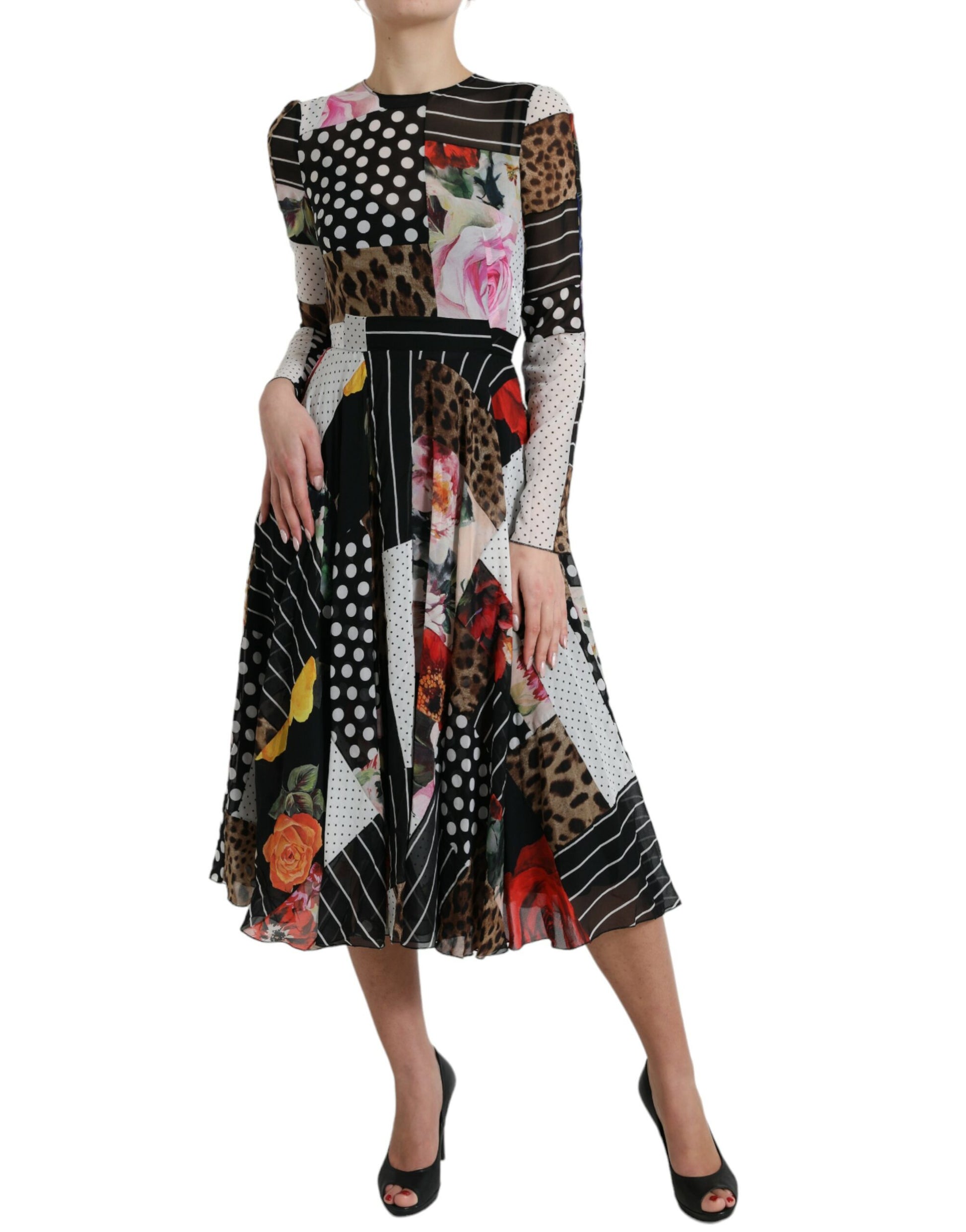Vestido midi elegante de seda con patchwork de Dolce &amp; Gabbana