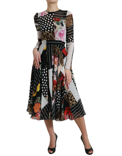 Vestido midi elegante de seda con patchwork de Dolce &amp; Gabbana