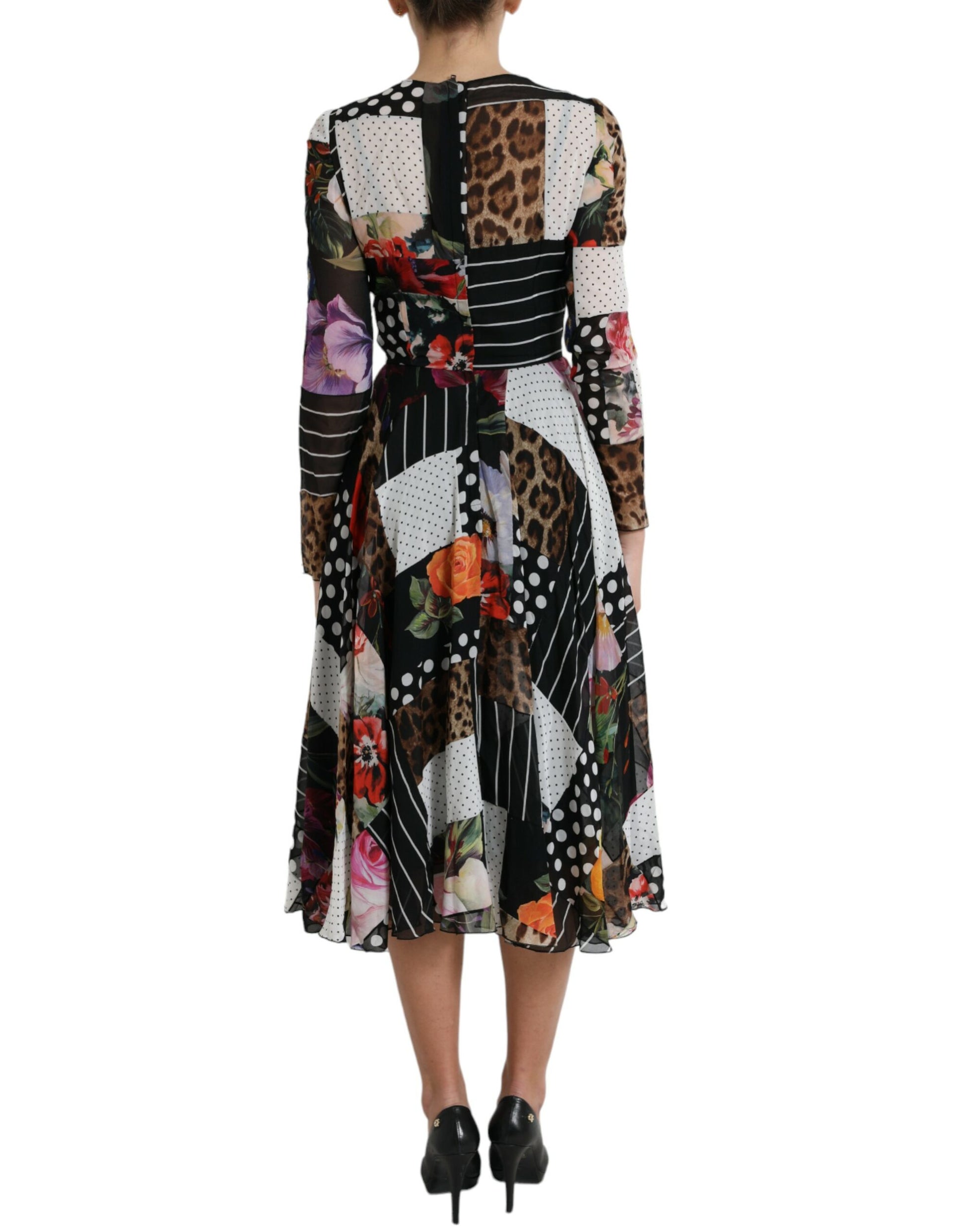 Vestido midi elegante de seda con patchwork de Dolce &amp; Gabbana