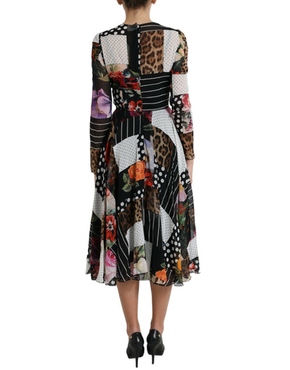 Vestido midi elegante de seda con patchwork de Dolce &amp; Gabbana