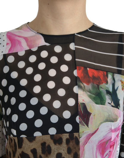 Vestido midi elegante de seda con patchwork de Dolce &amp; Gabbana