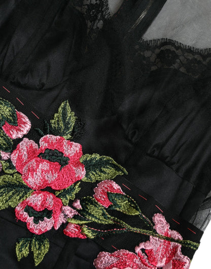 Vestido de noche largo de tul con bordado floral de Dolce &amp; Gabbana