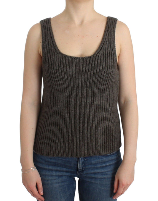 Ermanno Scervino Chic Top de punto gris con cuello redondo