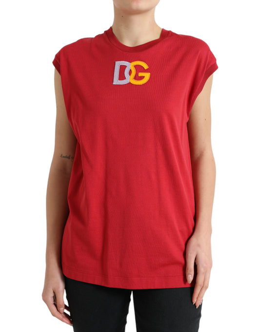 Elegante camiseta sin mangas de algodón con cuello redondo en color rojo de Dolce & Gabbana