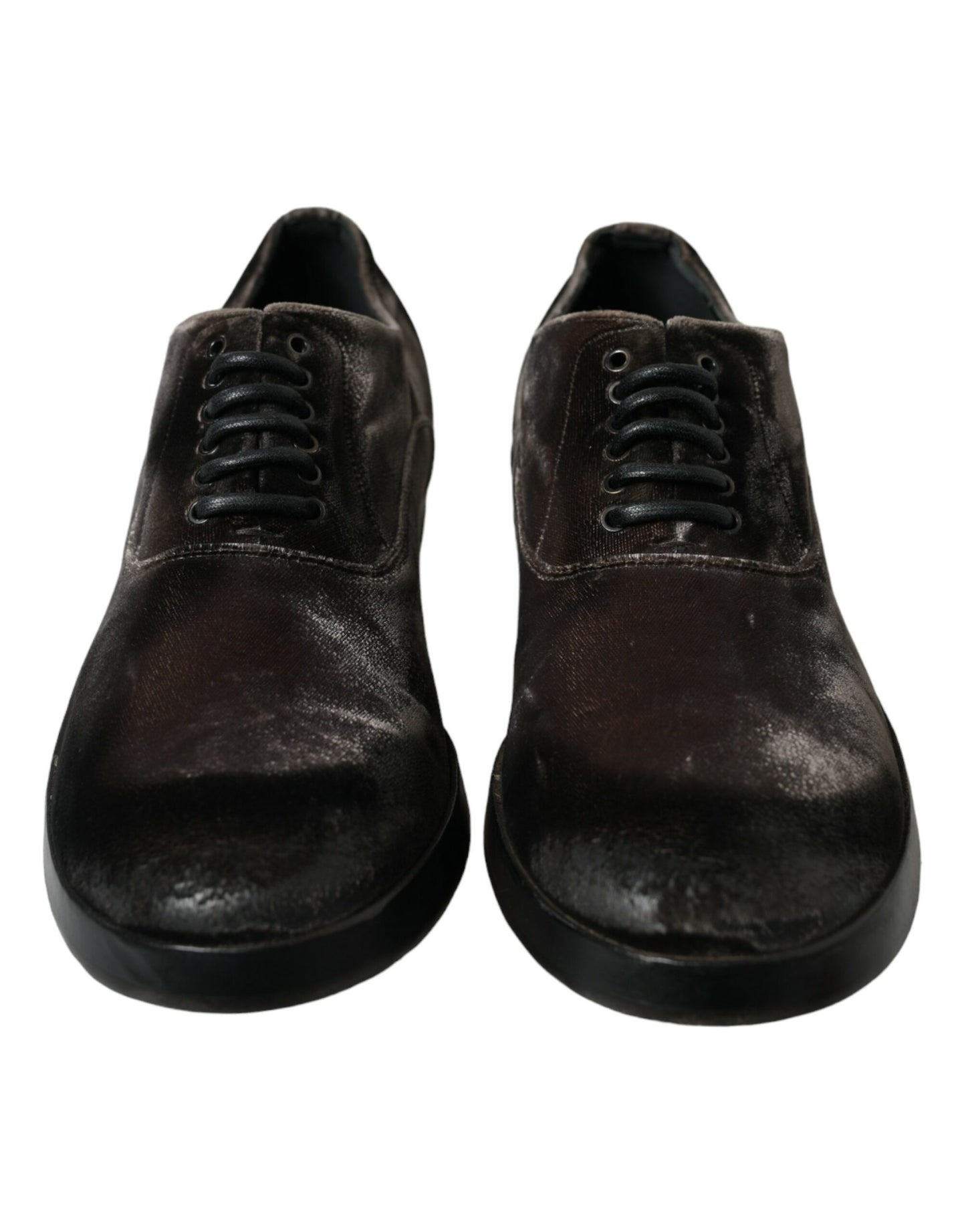 Elegantes zapatos Oxford de terciopelo marrón con cordones de Dolce &amp; Gabbana