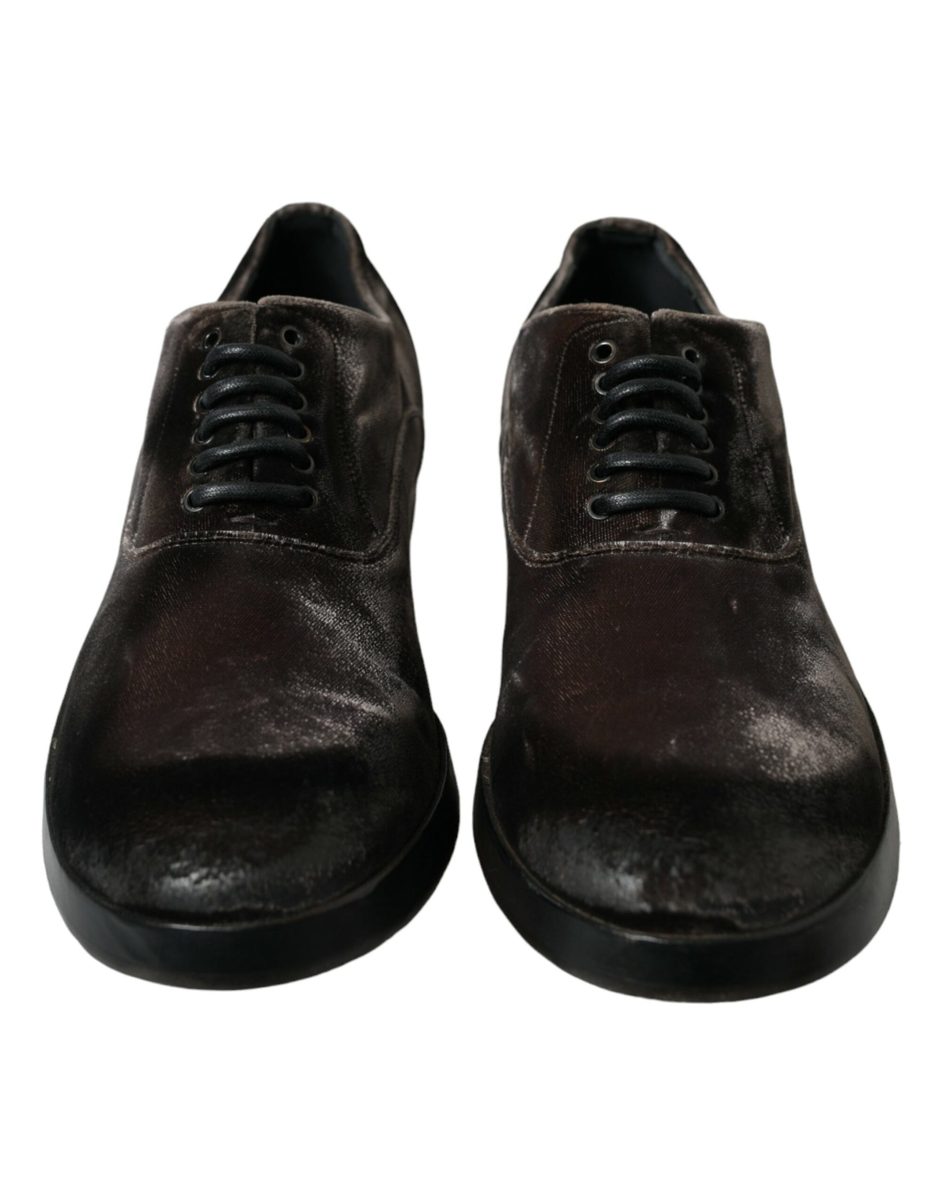 Elegantes zapatos Oxford de terciopelo marrón con cordones de Dolce &amp; Gabbana