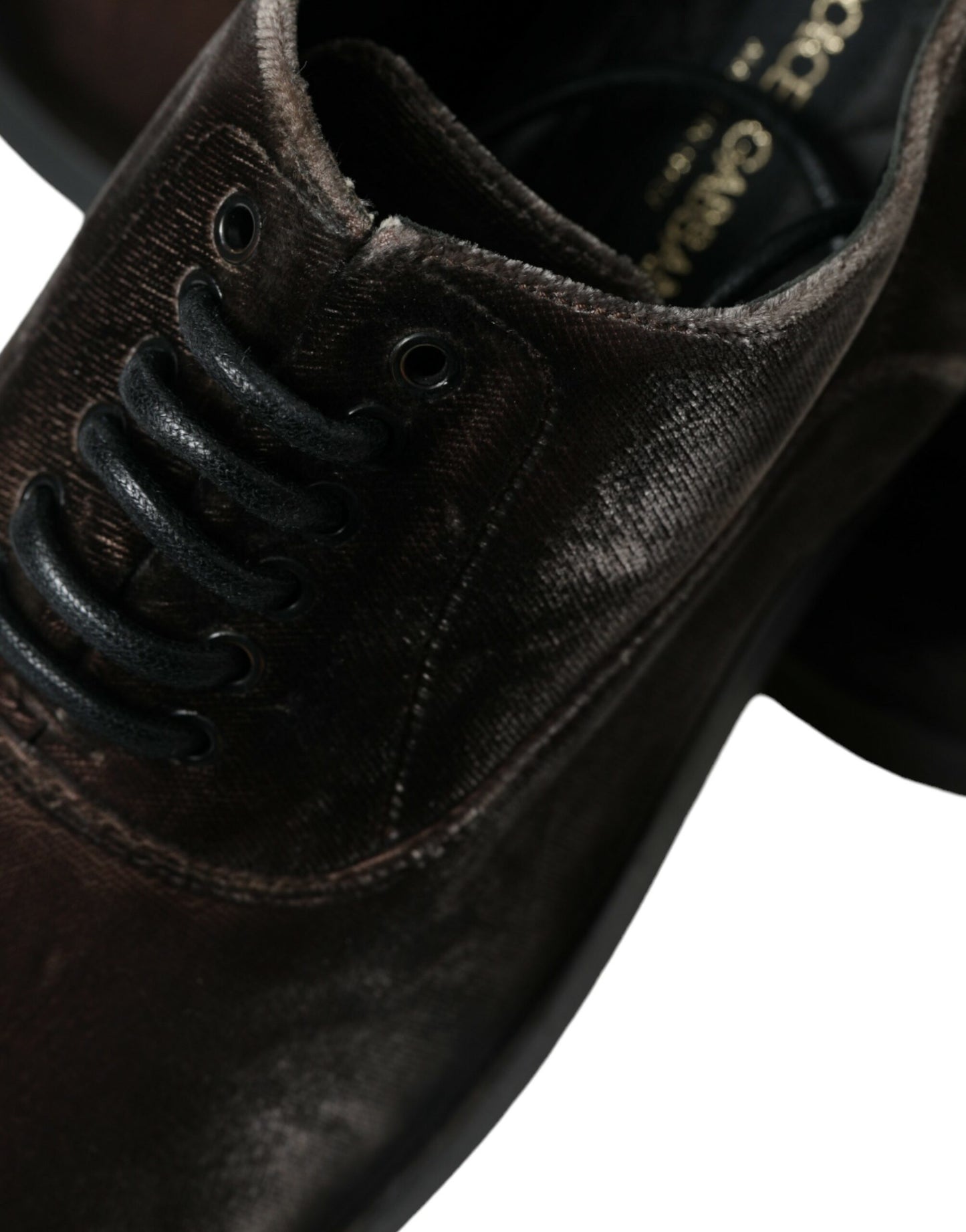 Elegantes zapatos Oxford de terciopelo marrón con cordones de Dolce &amp; Gabbana