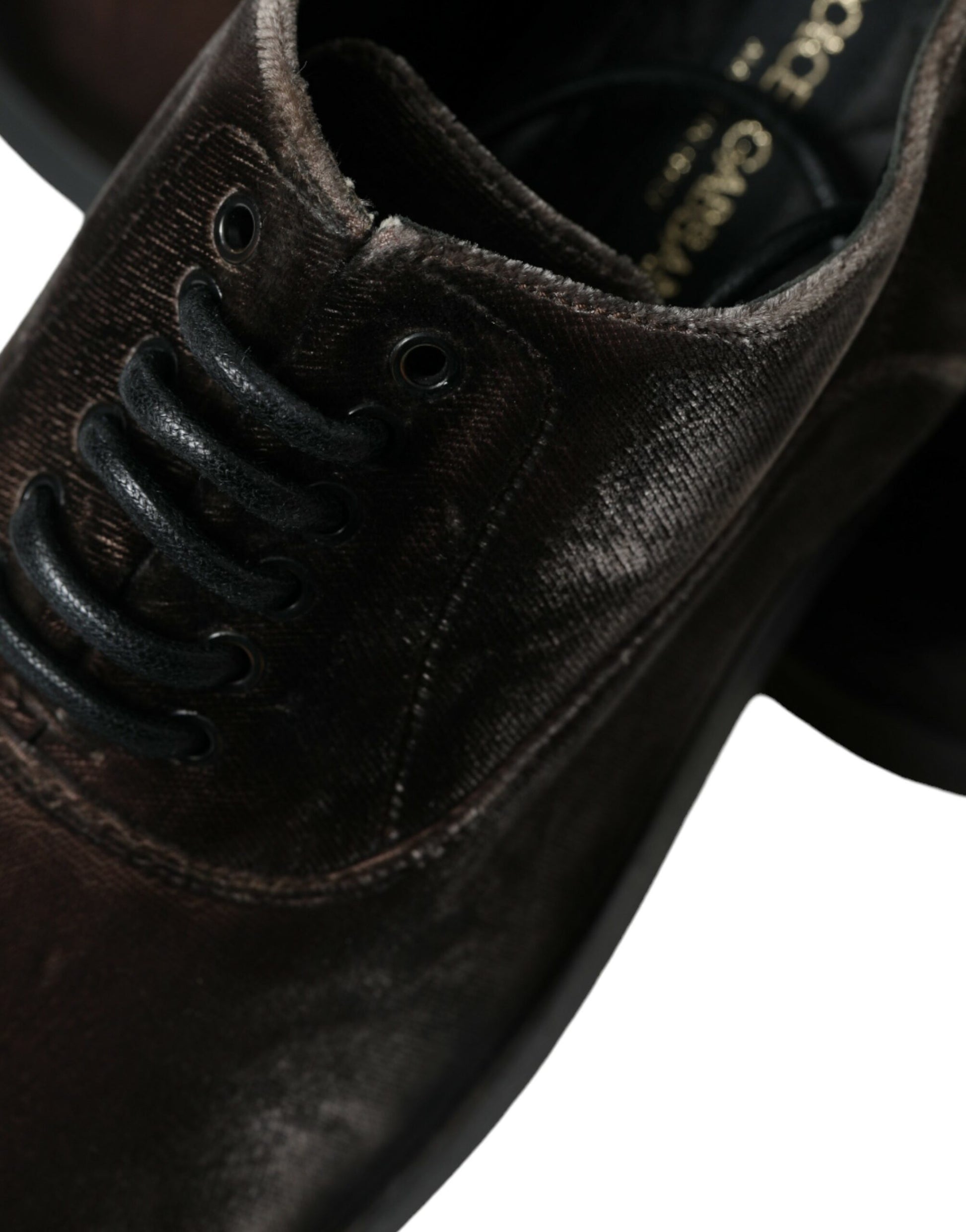 Elegantes zapatos Oxford de terciopelo marrón con cordones de Dolce &amp; Gabbana