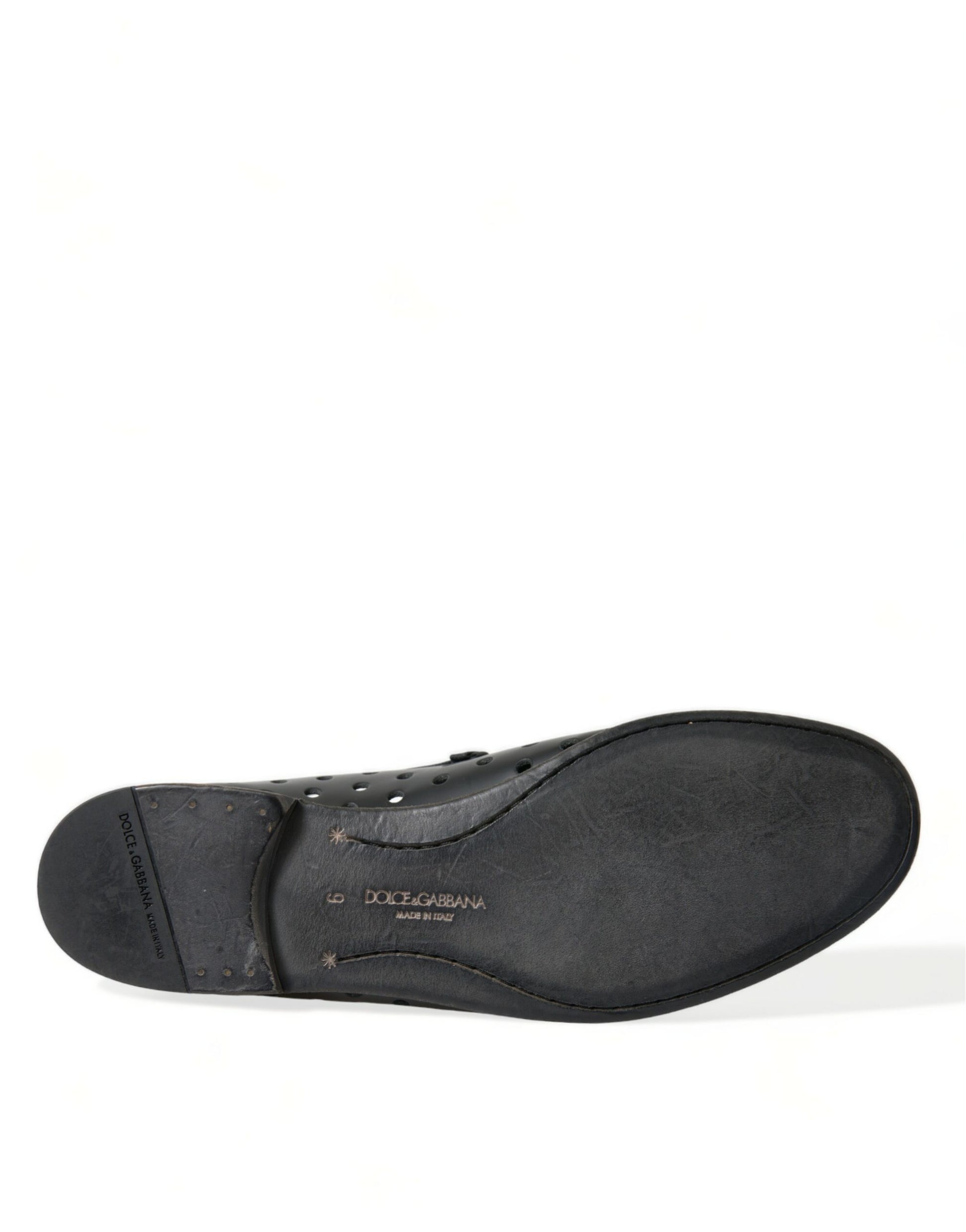 Dolce & Gabbana Elegant Black Leather Perforated Loafers