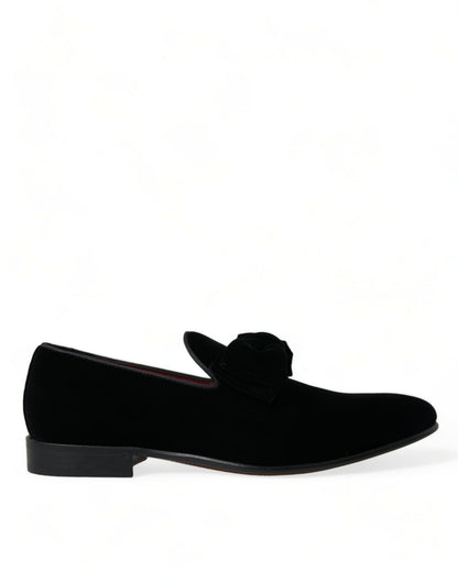 Mocasines elegantes de terciopelo negro de Dolce &amp; Gabbana: calzado de lujo para hombre