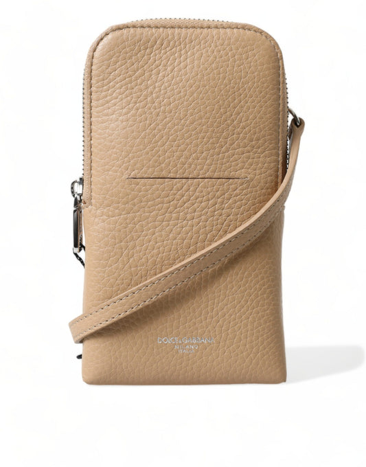 Elegante bolso bandolera de cuero beige para teléfono