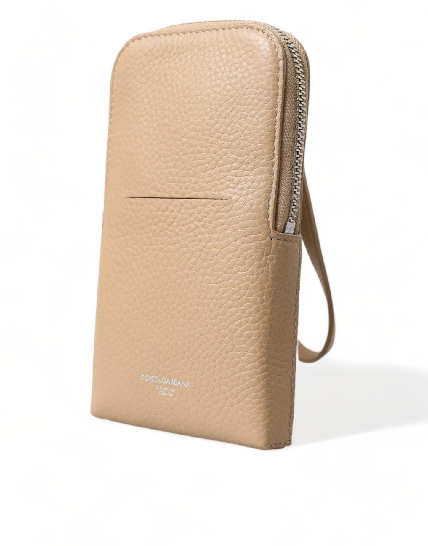 Elegante bolso bandolera de cuero beige para teléfono