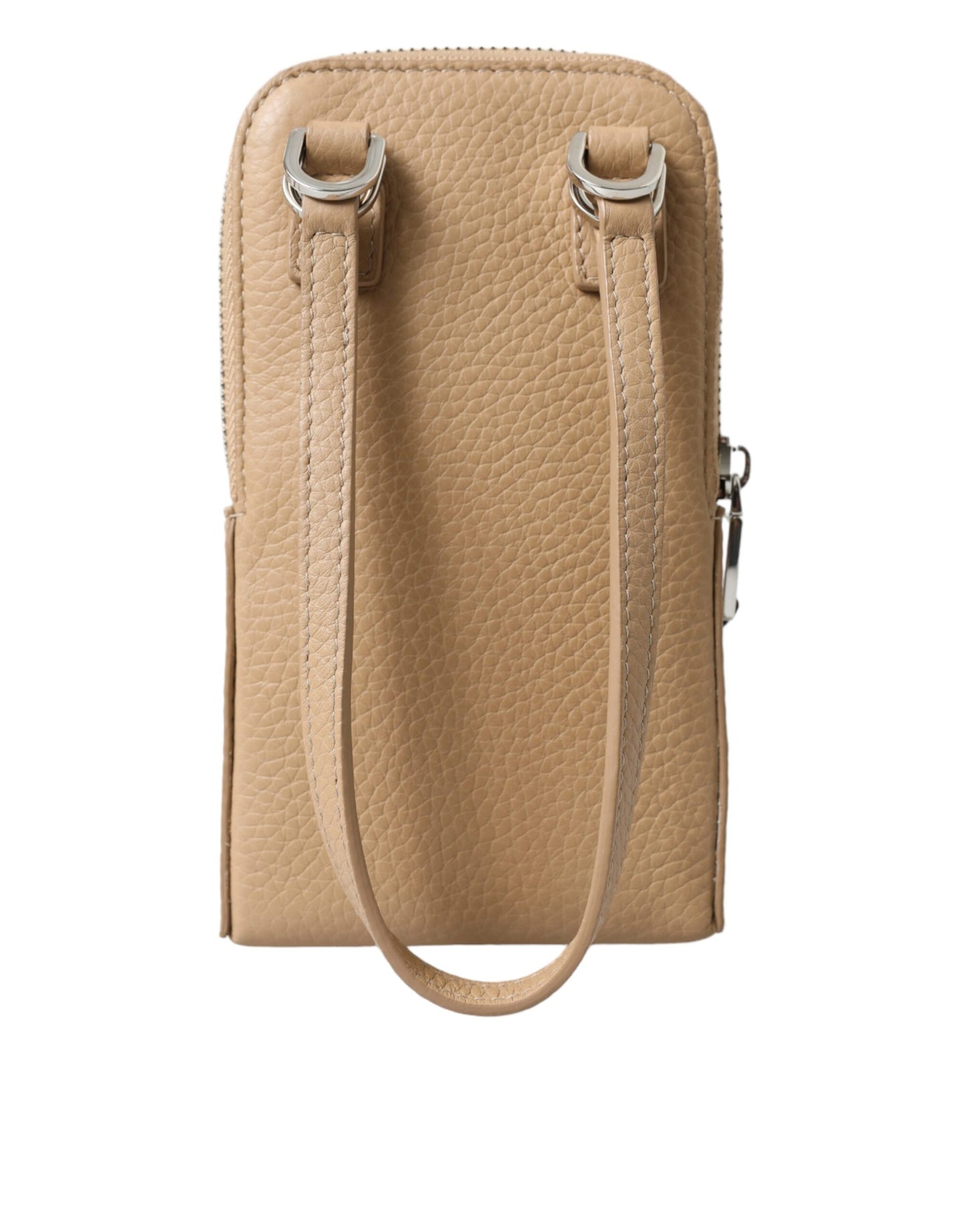 Elegante bolso bandolera de cuero beige para teléfono