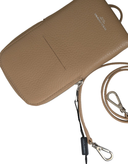 Elegante bolso bandolera de cuero beige para teléfono