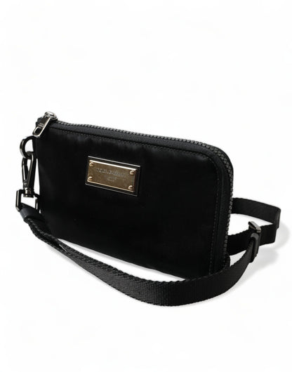 Elegant Black Nylon & Leather Pouch