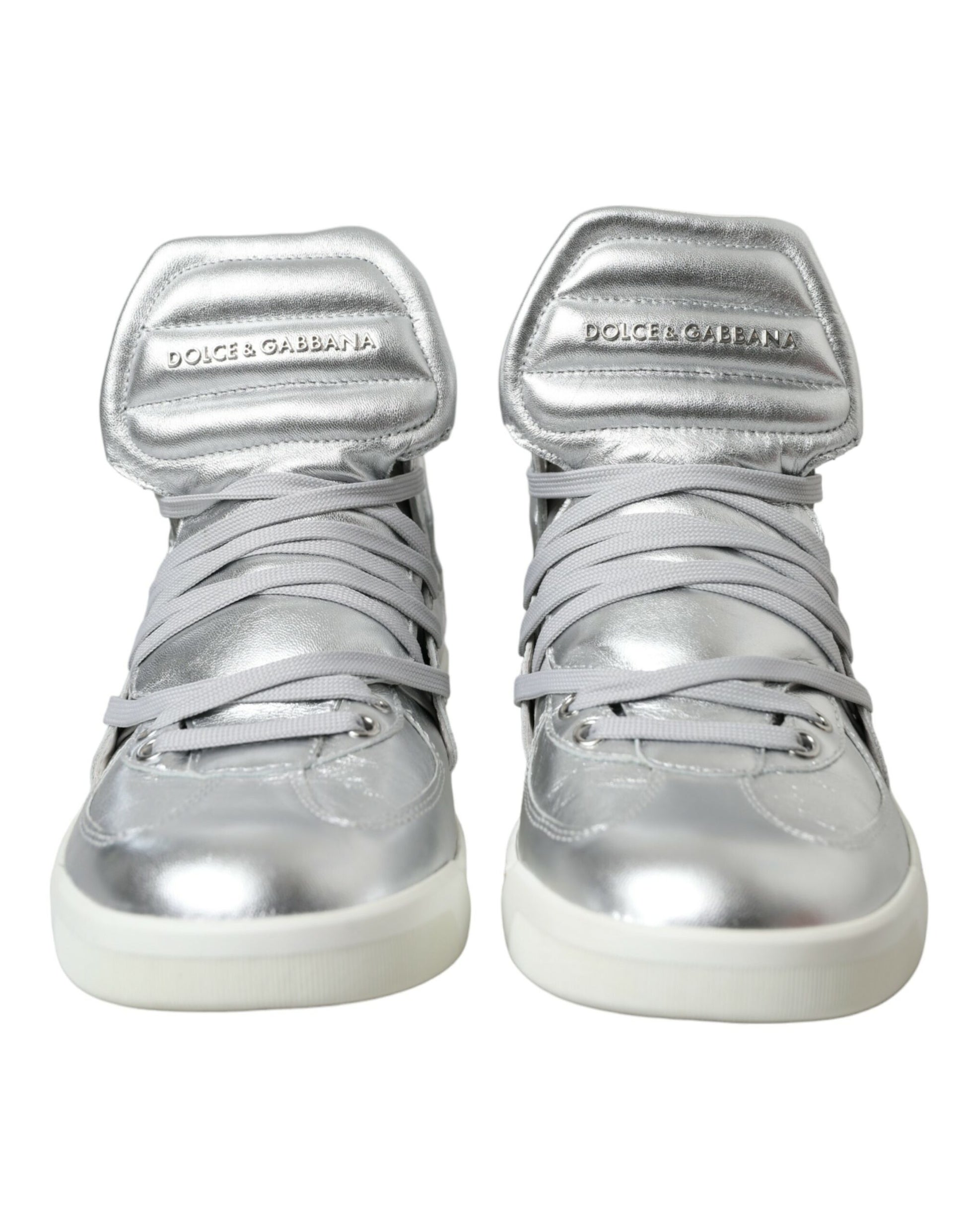 Dolce & Gabbana Silver Leather High-Top Sneakers