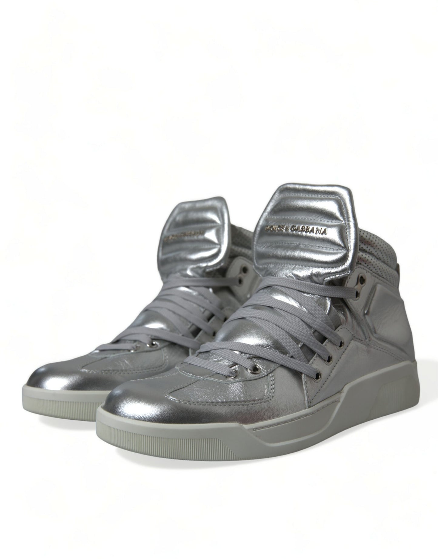 Dolce & Gabbana Silver Leather High-Top Sneakers