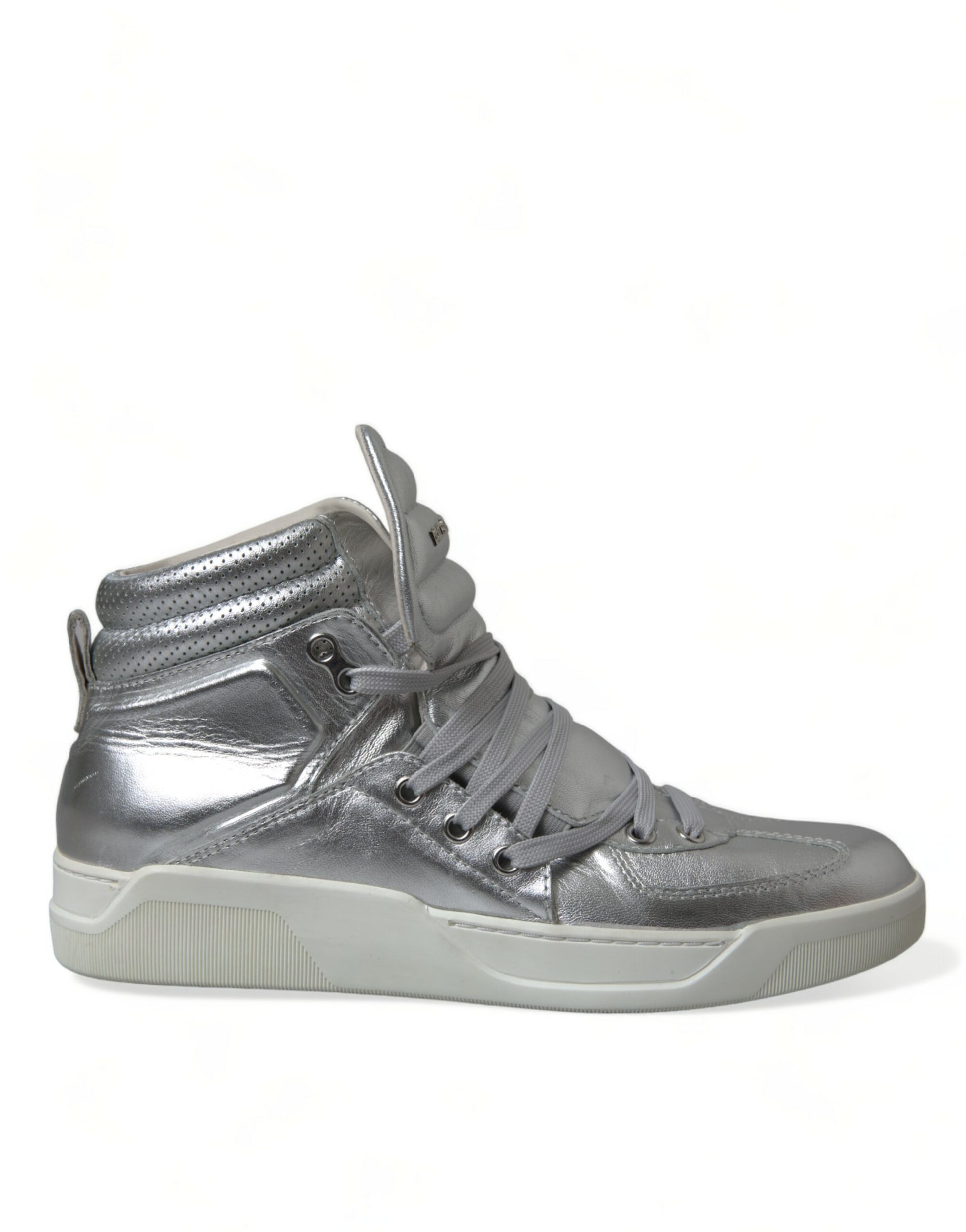 Dolce & Gabbana Silver Leather High-Top Sneakers