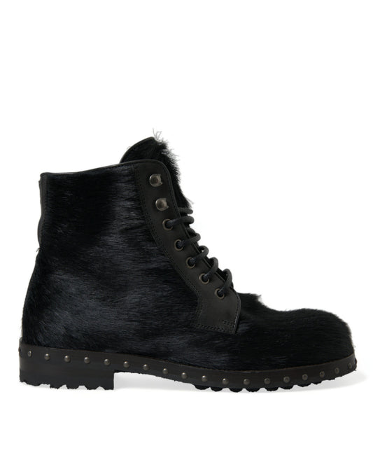 Botas elegantes con cordones de piel de becerro negra de Dolce &amp; Gabbana