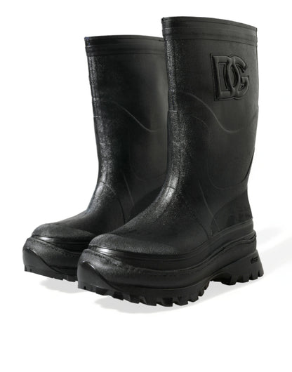 Dolce & Gabbana Sleek Metallic Rubber Rain Boots with DG Logo