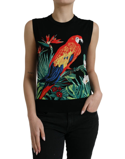 Camiseta sin mangas con cuello redondo y estampado de jungla elegante de Dolce & Gabbana
