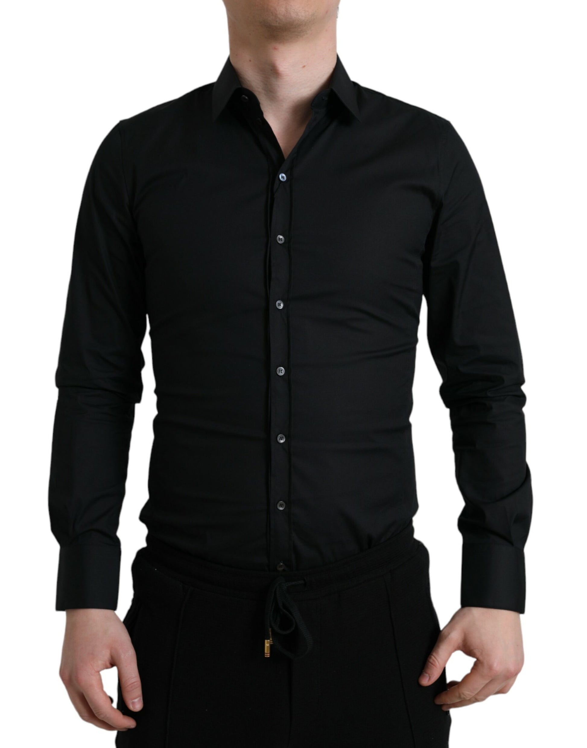 Camisa de vestir italiana elegante de corte entallado en color negro de Dolce &amp; Gabbana