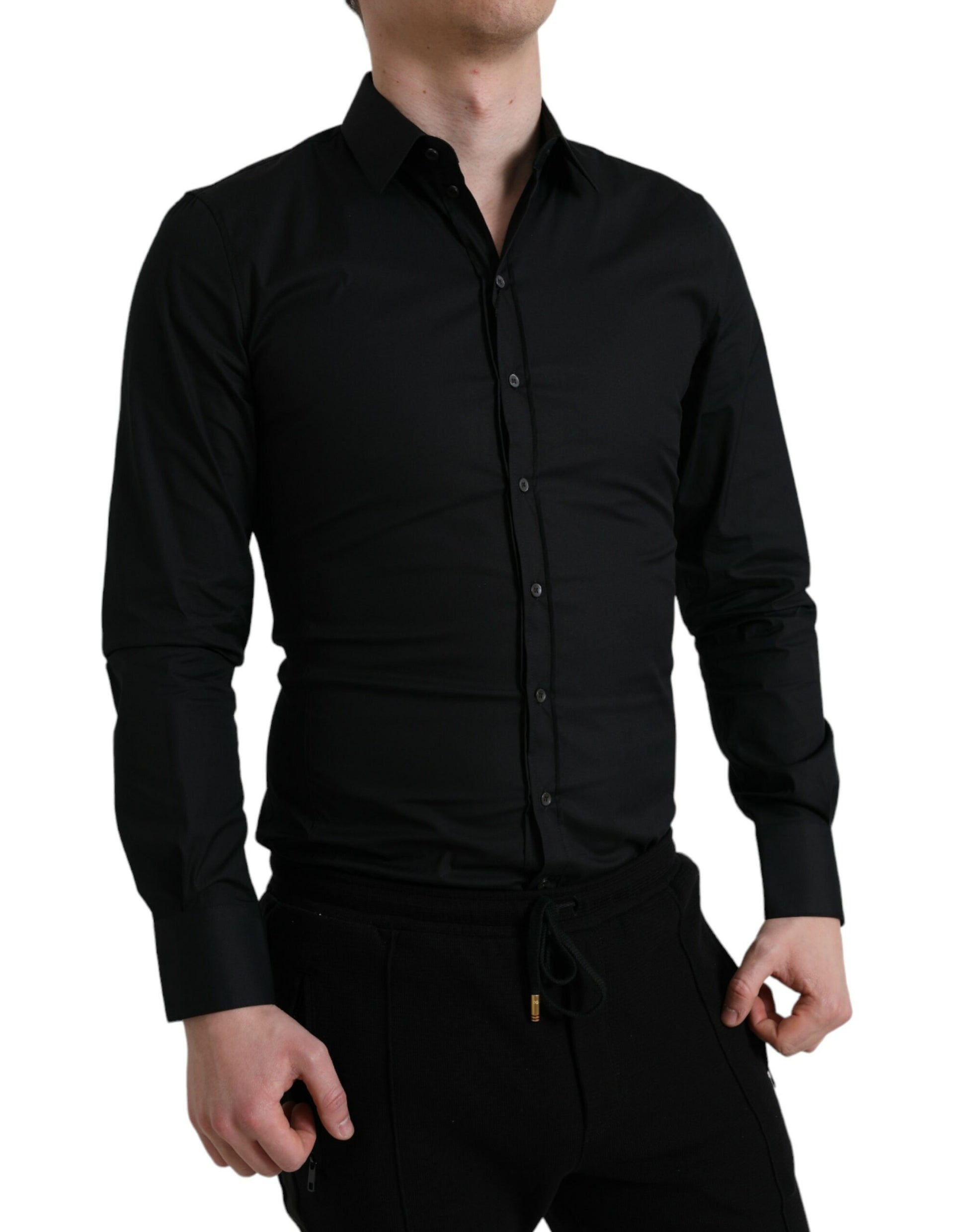 Camisa de vestir italiana elegante de corte entallado en color negro de Dolce &amp; Gabbana