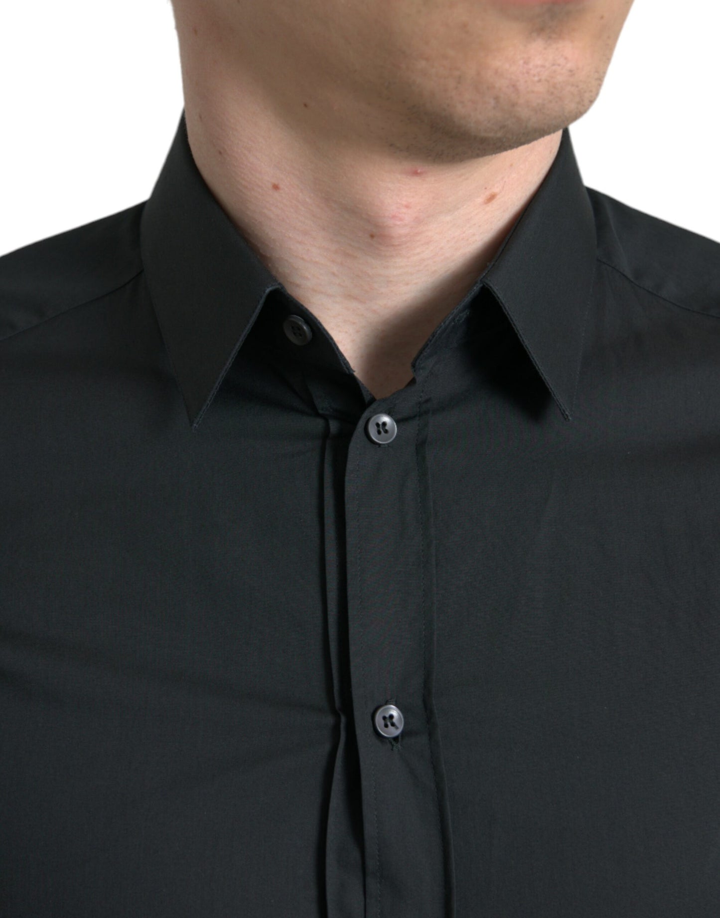 Camisa de vestir elegante entallada de mezcla de seda negra de Dolce &amp; Gabbana