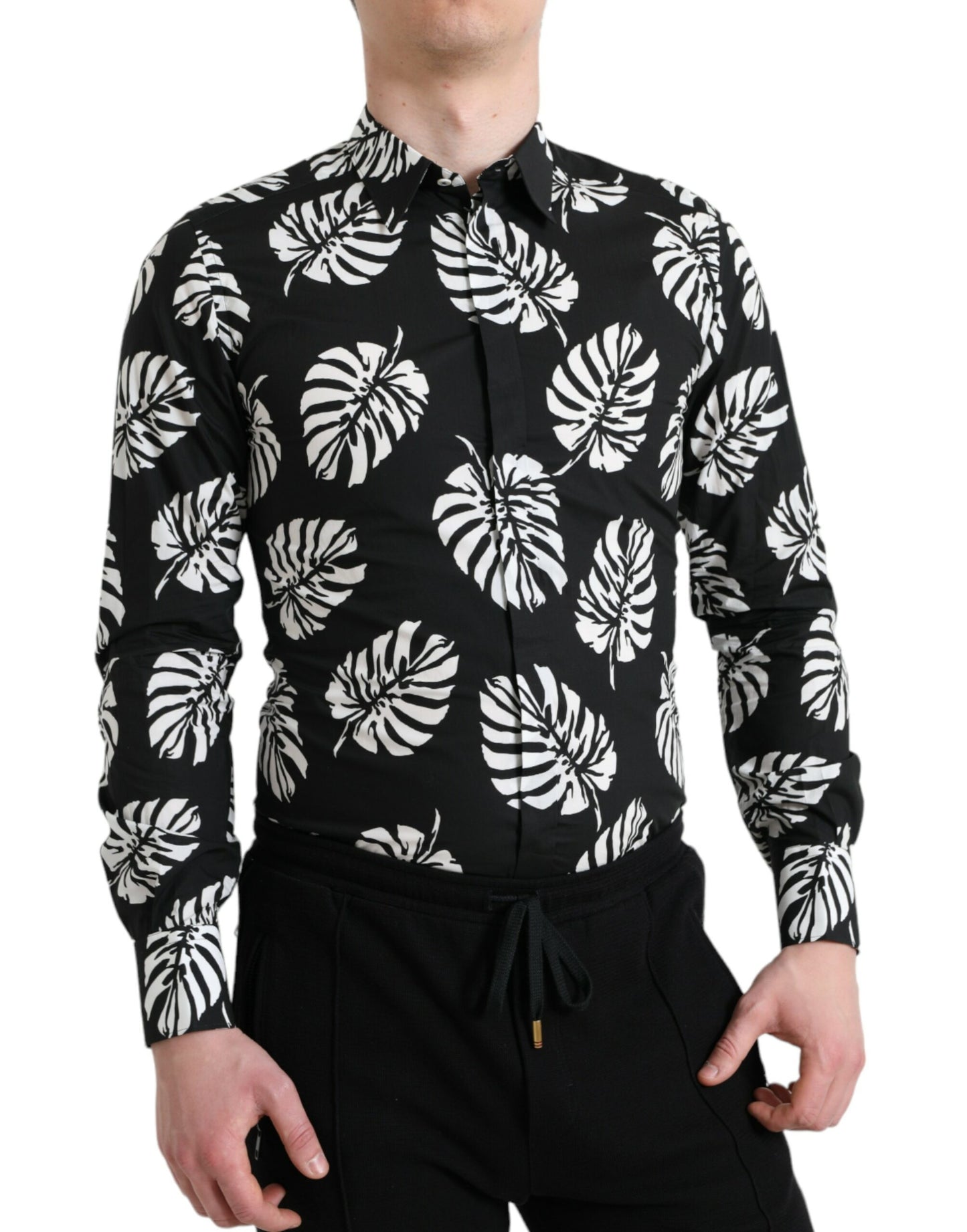 Camisa de vestir elegante de corte entallado con estampado de hojas de Dolce &amp; Gabbana