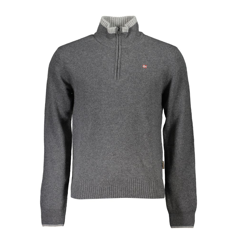 Suéter elegante gris con media cremallera y detalles llamativos de Napapijri