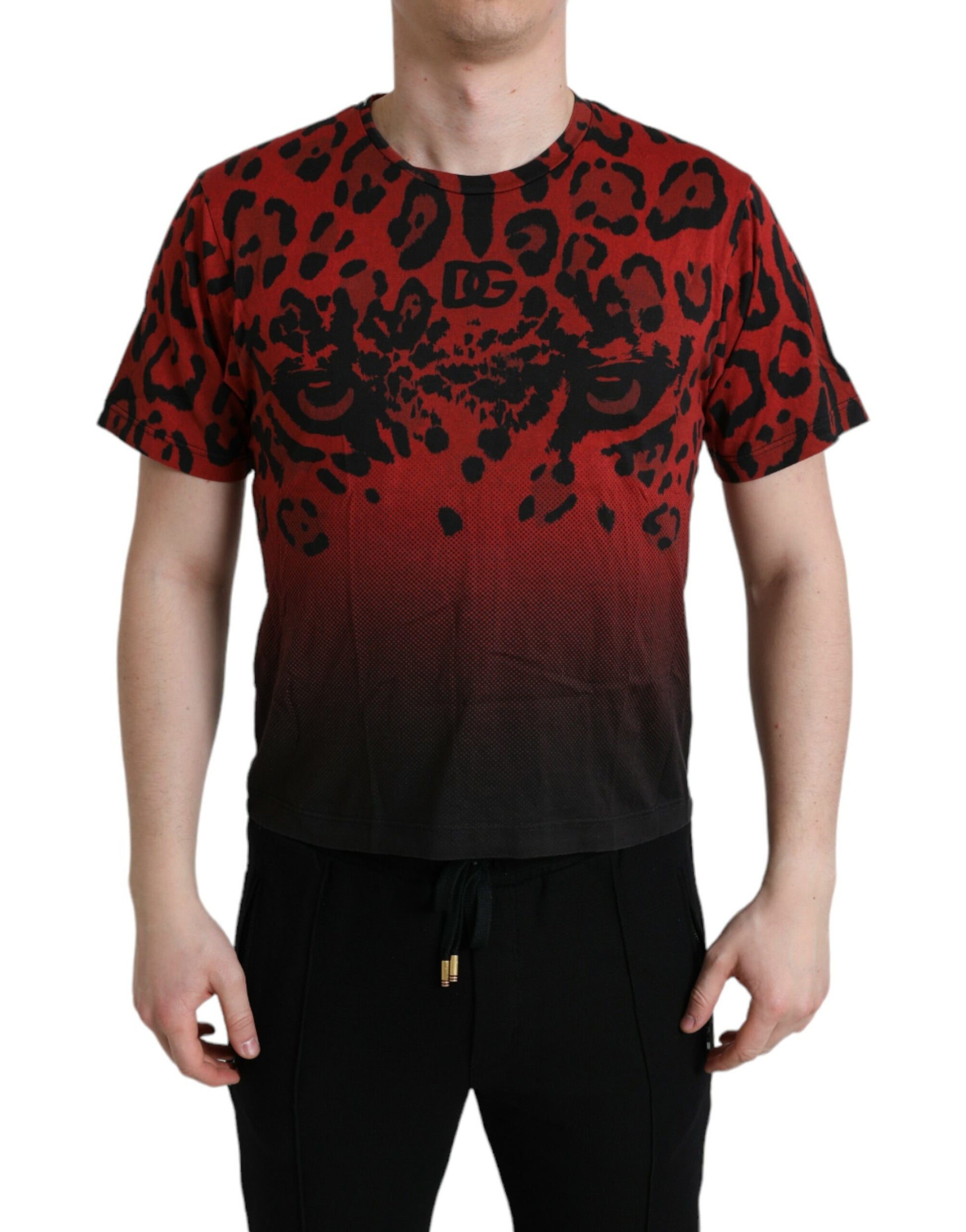 Camiseta de cuello redondo con estampado de leopardo rojo de Dolce &amp; Gabbana