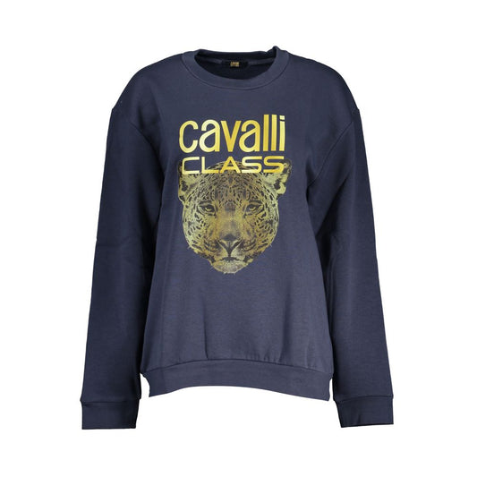 Sudadera elegante de polar con cuello redondo y clase Cavalli en color azul