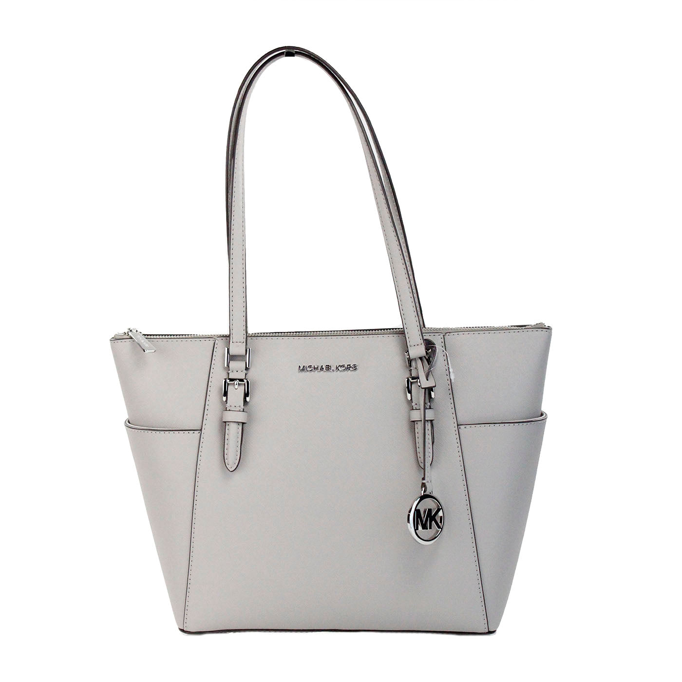 Bolso tote grande de piel con cremallera en la parte superior Charlotte de Michael Kors en color gris perlado