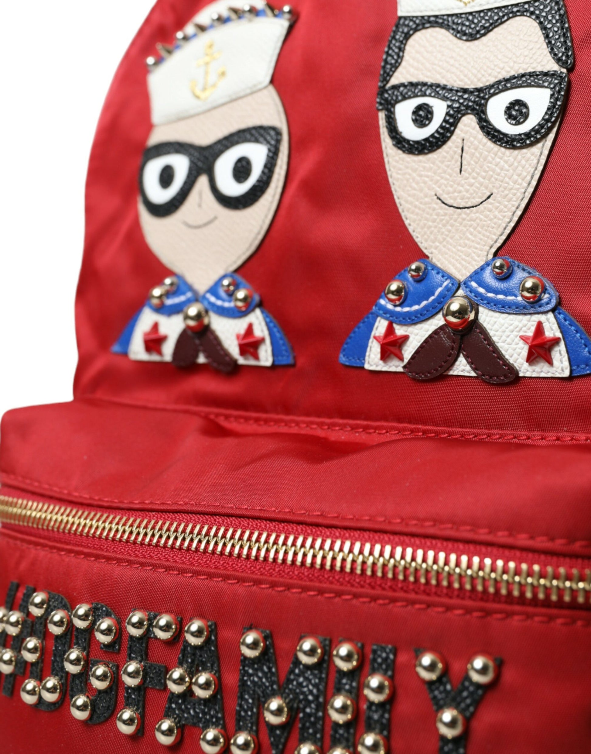 Embellished Red Backpack with Gold Detailing