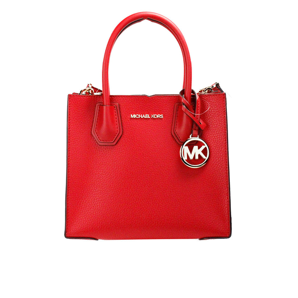 Bolso bandolera tipo mensajero Mercer de piel granulada en rojo brillante de tamaño mediano de Michael Kors