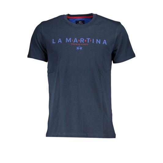 Camiseta elegante de algodón con cuello redondo azul de La Martina