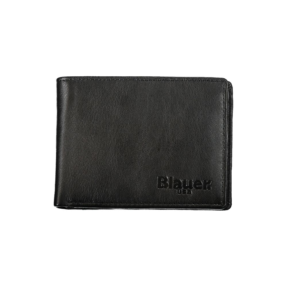 Elegante cartera de cuero negro con dos compartimentos