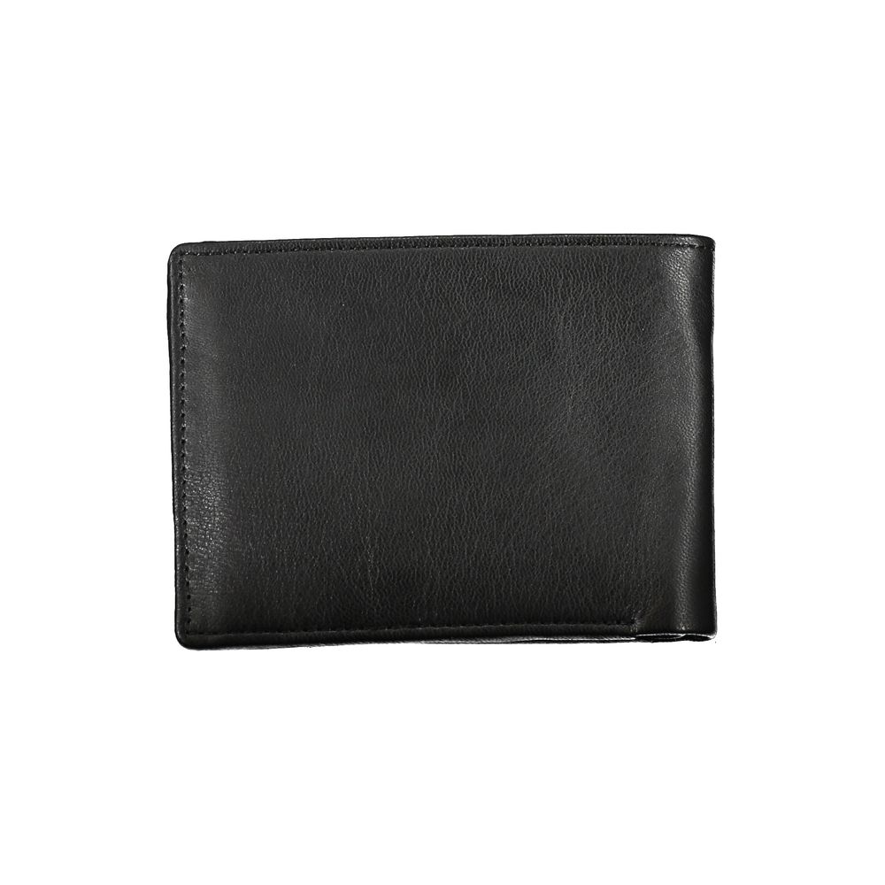 Elegante cartera de cuero negro con dos compartimentos