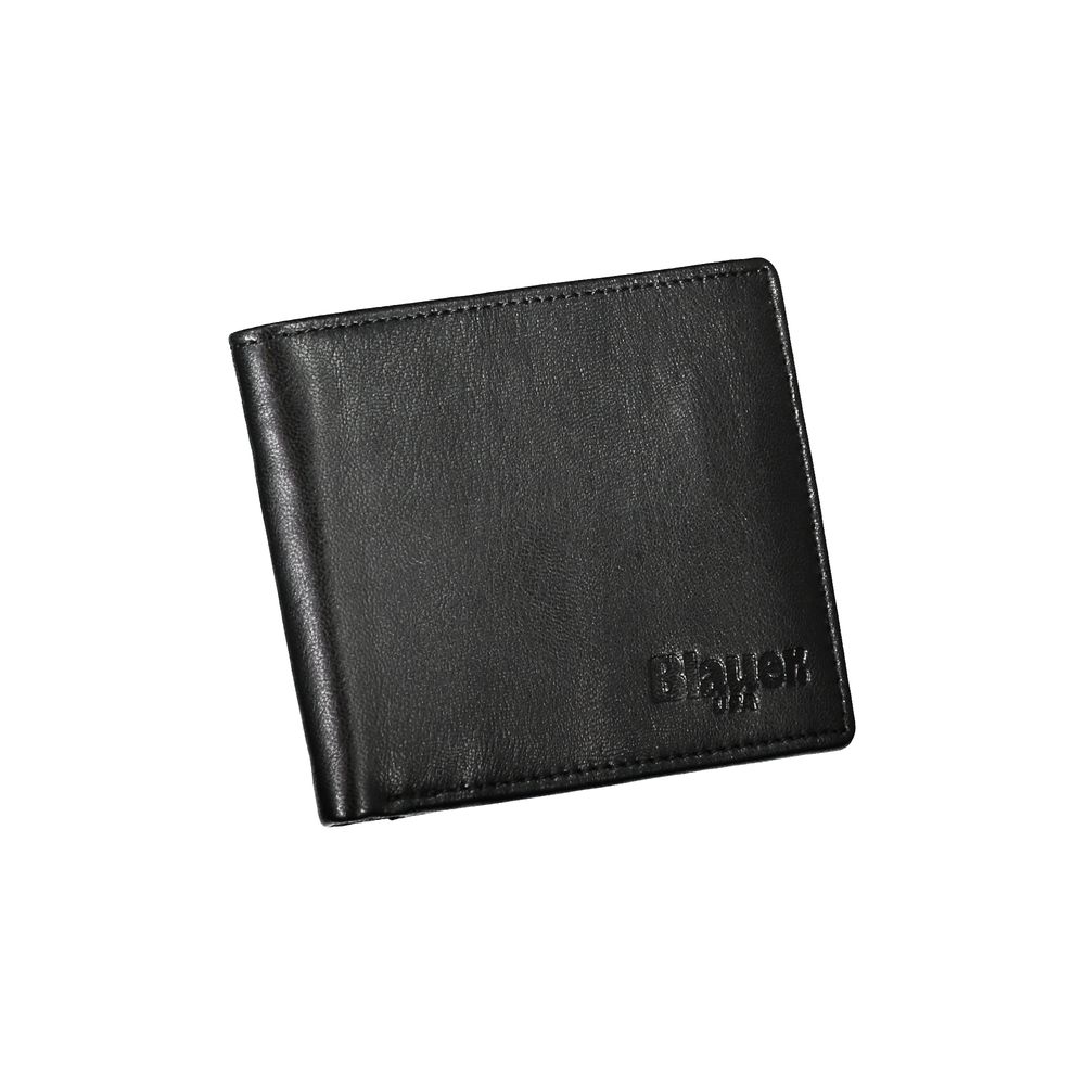 Elegante cartera de cuero negro con dos compartimentos