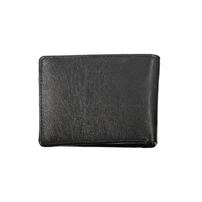 Elegante cartera de cuero negro con dos compartimentos