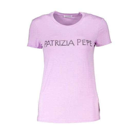 Camiseta de cuello redondo con diamantes de imitación morados de Patrizia Pepe